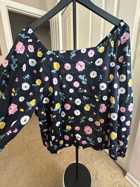 NWT:  Women’s Ann TaylorNavy Floral Off-Shoulder Blouse - Pink, Yellow & White